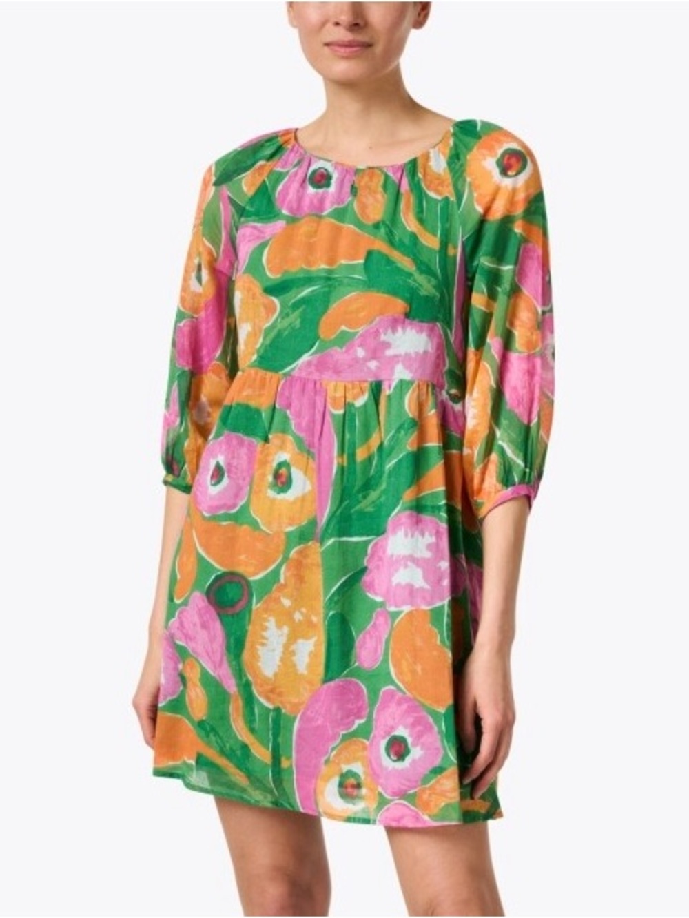Banjanan Green, Pink & Orange Floral Cotton Mini Dress